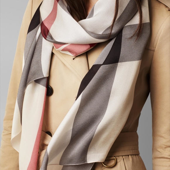 Display #2 Burberry ivory Lightweight Silk Scarf - Picture 11 of 12